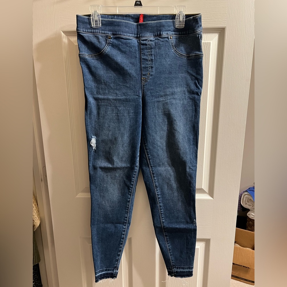 Spanx Distressed Ankle Skinny Jeans, Medium Wash XL
